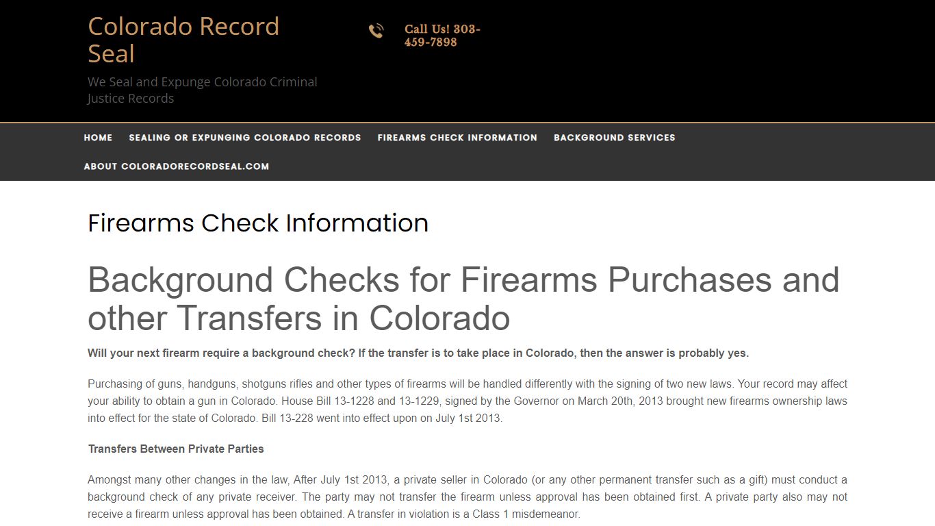 Firearms Check Information – Colorado Record Seal